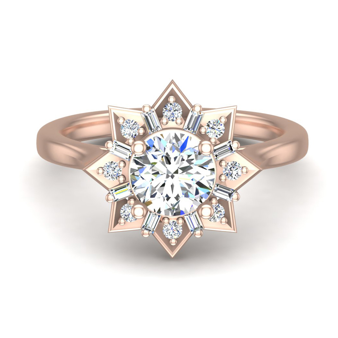 Journey Starburst Halo Engagement Ring